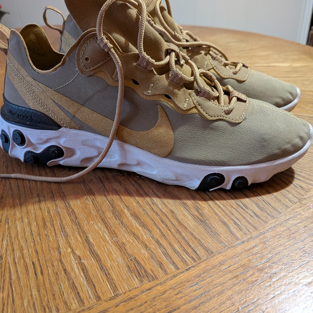 Nike React Brown Canvas/Suede Athletic Shoes with White Accents